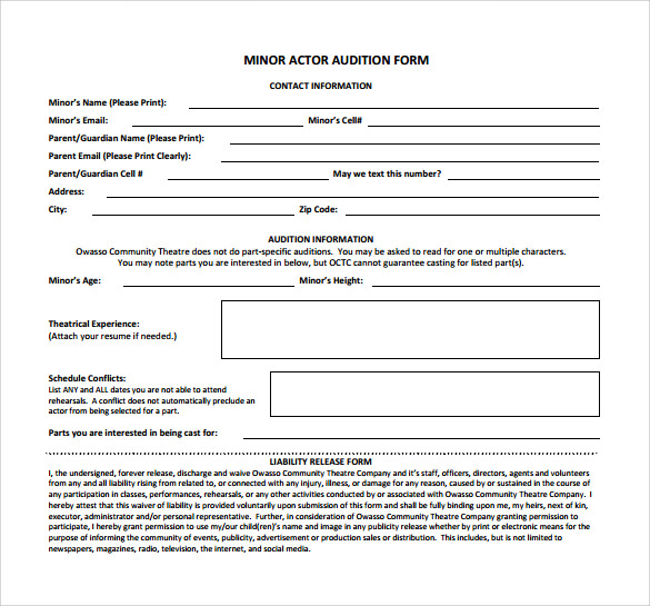 10 Sample Actor Release Forms To Download Sample Templates