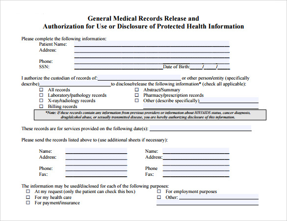 11 Medical Records Release Forms Samples Examples Format Sample 