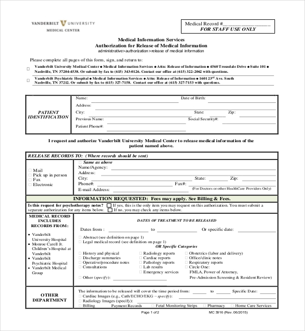 19 Sample Medical Records Release Forms Sample Forms