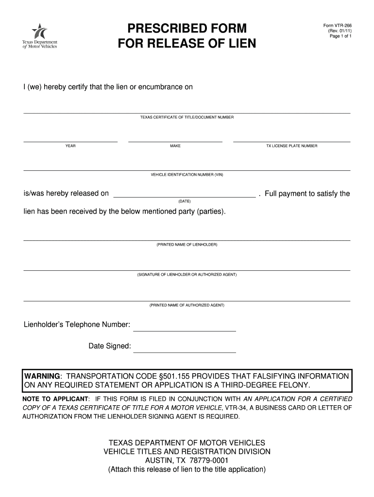 2011 Form TX VTR 266 Fill Online Printable Fillable Blank PDFfiller