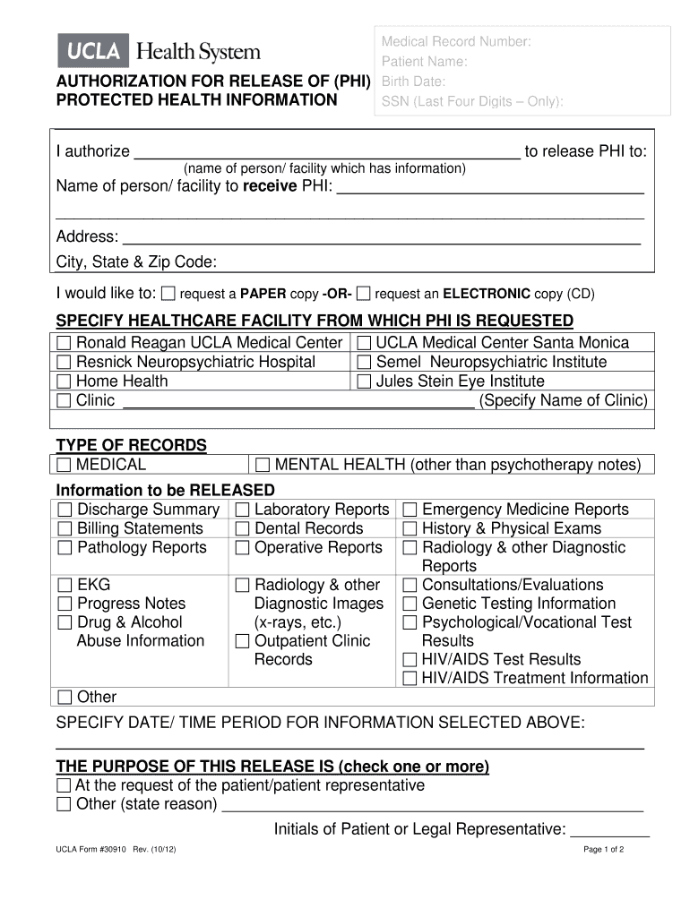 2012 Form UCLA 30910 Fill Online Printable Fillable Blank PdfFiller