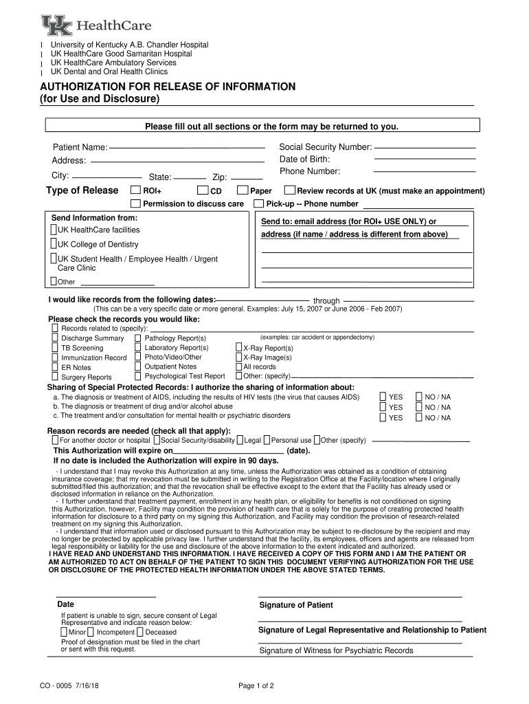 2018 2021 Form UK HealthCare CO 0005 Fill Online Printable Fillable 