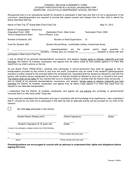 25 Indemnity Form For School Trip Free To Edit Download Print 