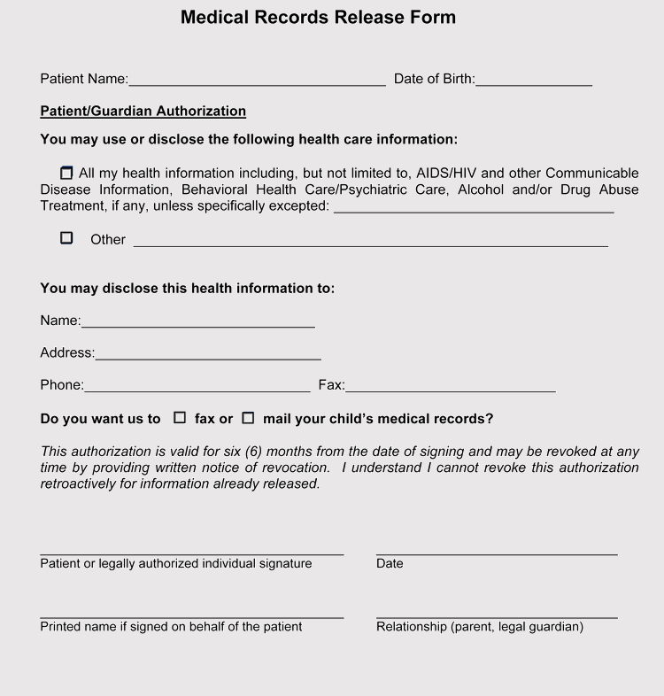 40 FREE Medical Record Release Forms Word PDF