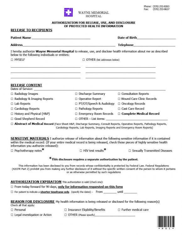 40 Medical Records Release Form Release Of Information 