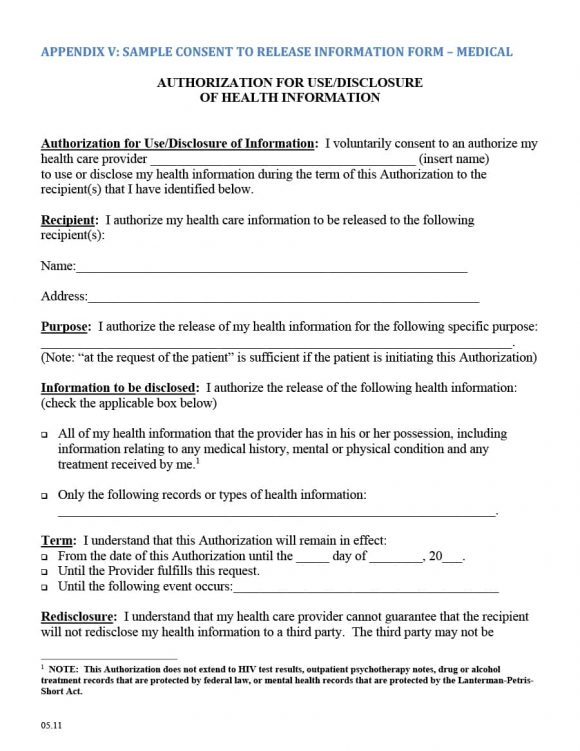 40 Medical Records Release Form Release Of Information