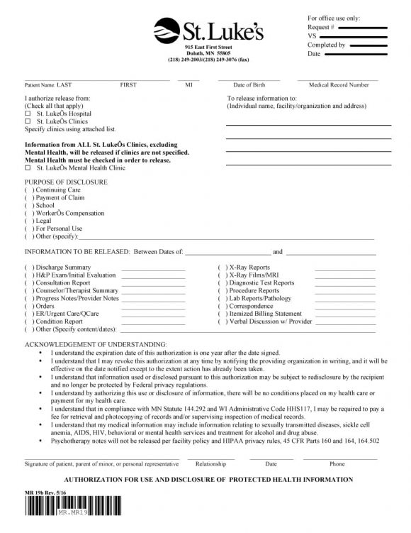 40 Medical Records Release Form Release Of Information 