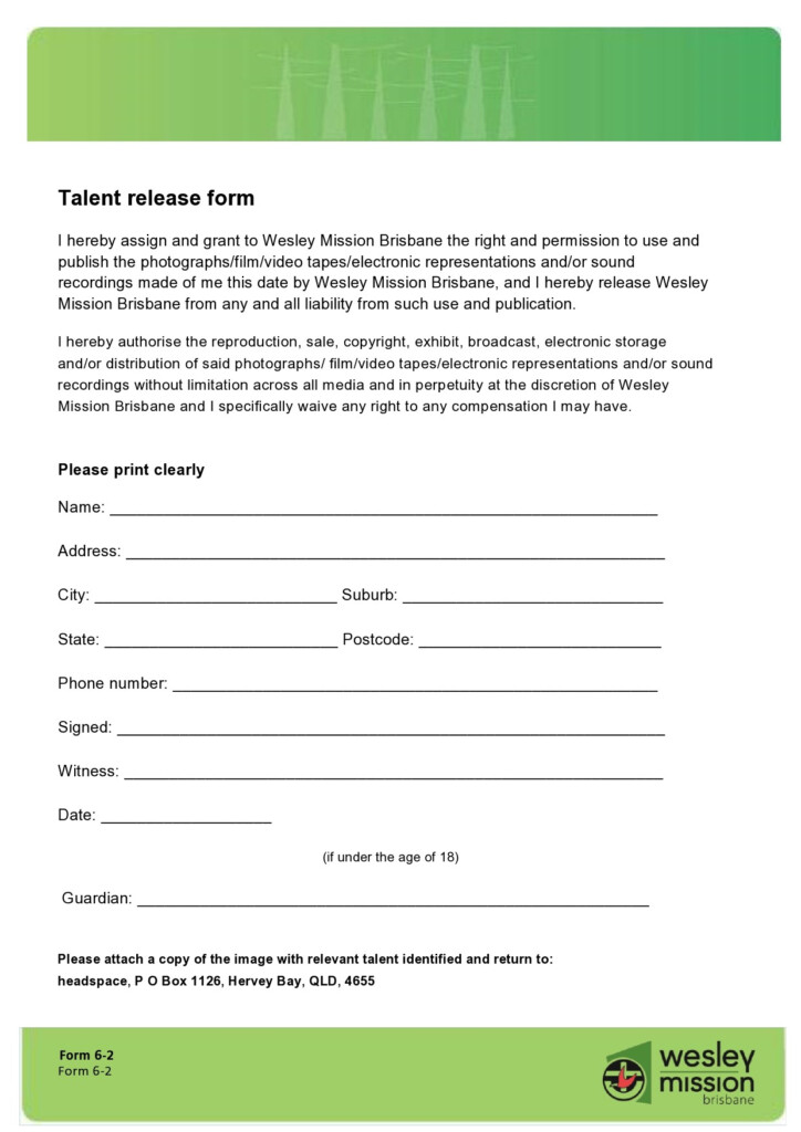 48 Talent Release Form Templates Photo Video TemplateLab