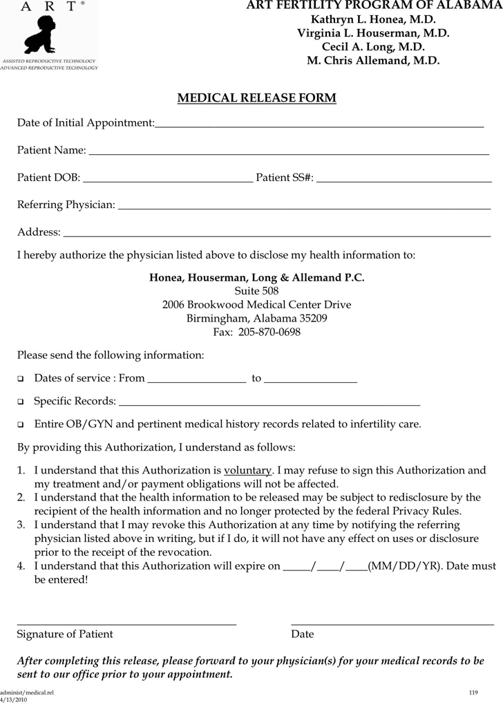 Alabama Medical Release Form Download The Free Printable Basic Blank 