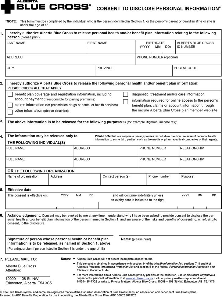 Alberta Consent To Disclose Of Personal Information Form Download The 