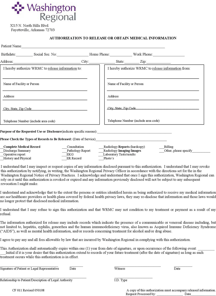 Arkansas Authorization To Release Or Obtain Medical Information Form