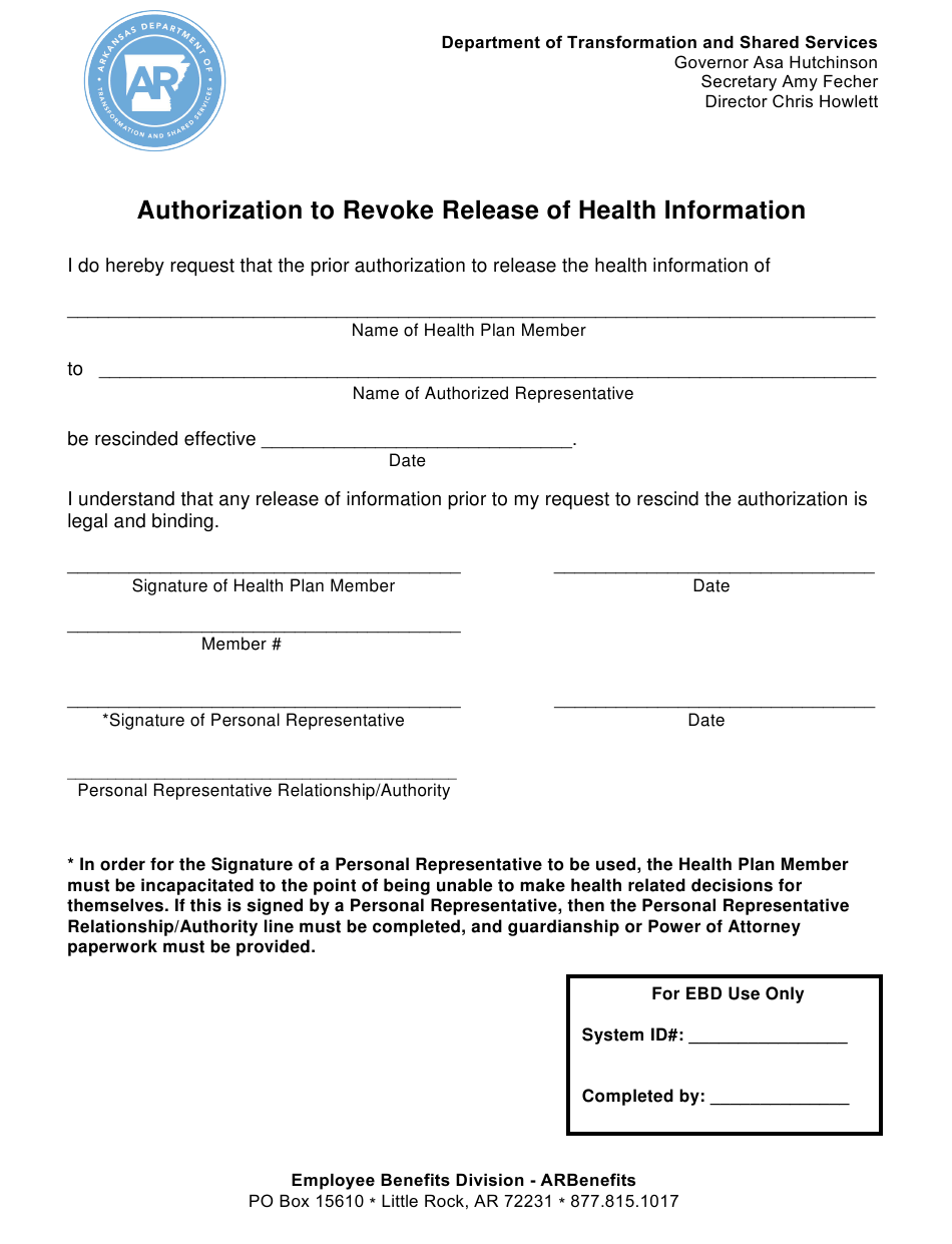 Arkansas Authorization To Revoke Release Of Health Information Download