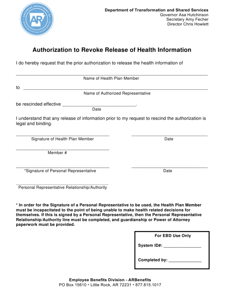 Arkansas Authorization To Revoke Release Of Health Information Download 