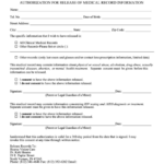 Authorization For Release Of Medical Record Information Form Printable