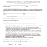 Authorization For Release Of Mental Health Record Printable Pdf Download