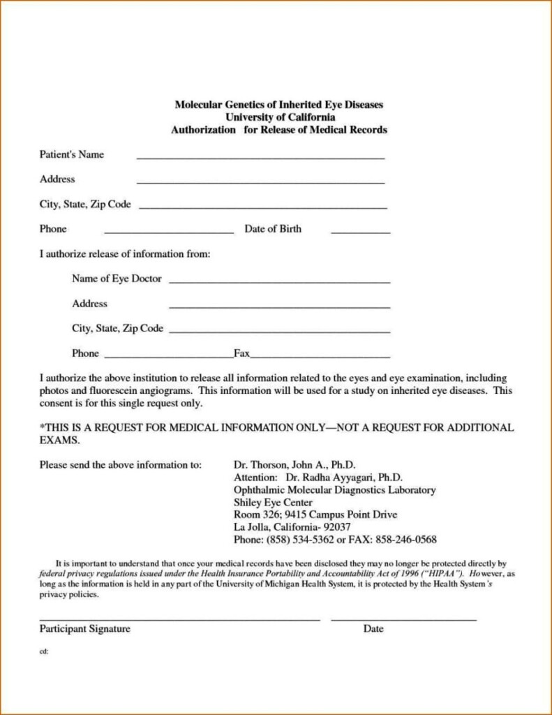 Authorization To Release Medical Records Form Template 