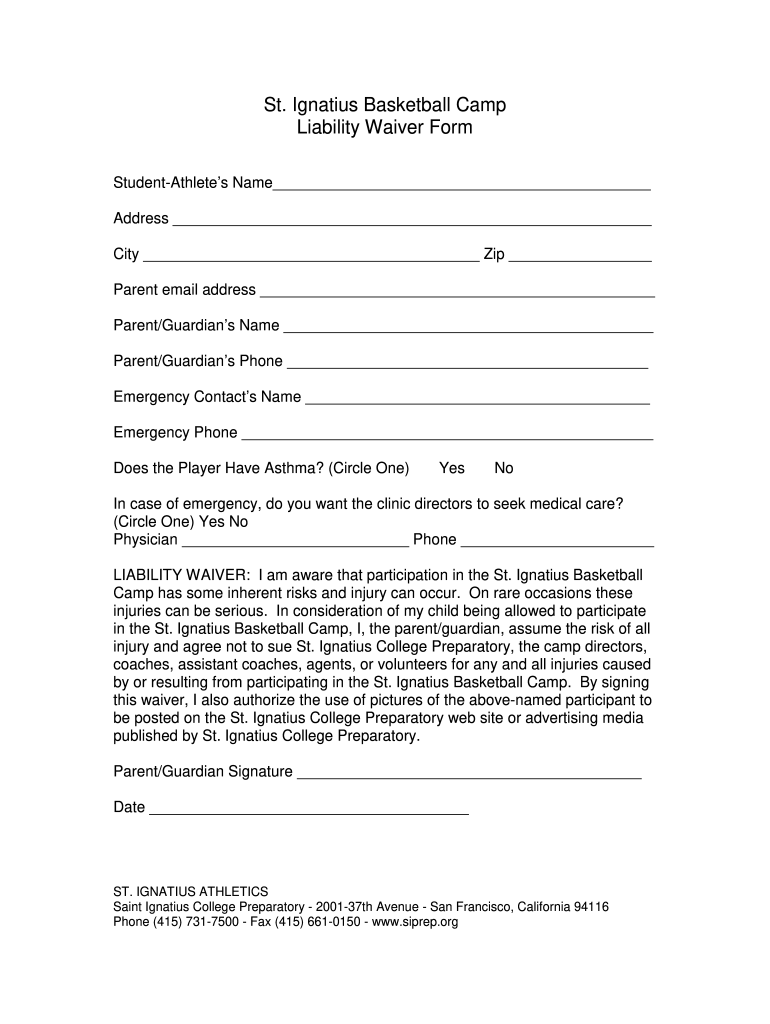 Basketball Liability Waiver Fill Online Printable Fillable Blank 