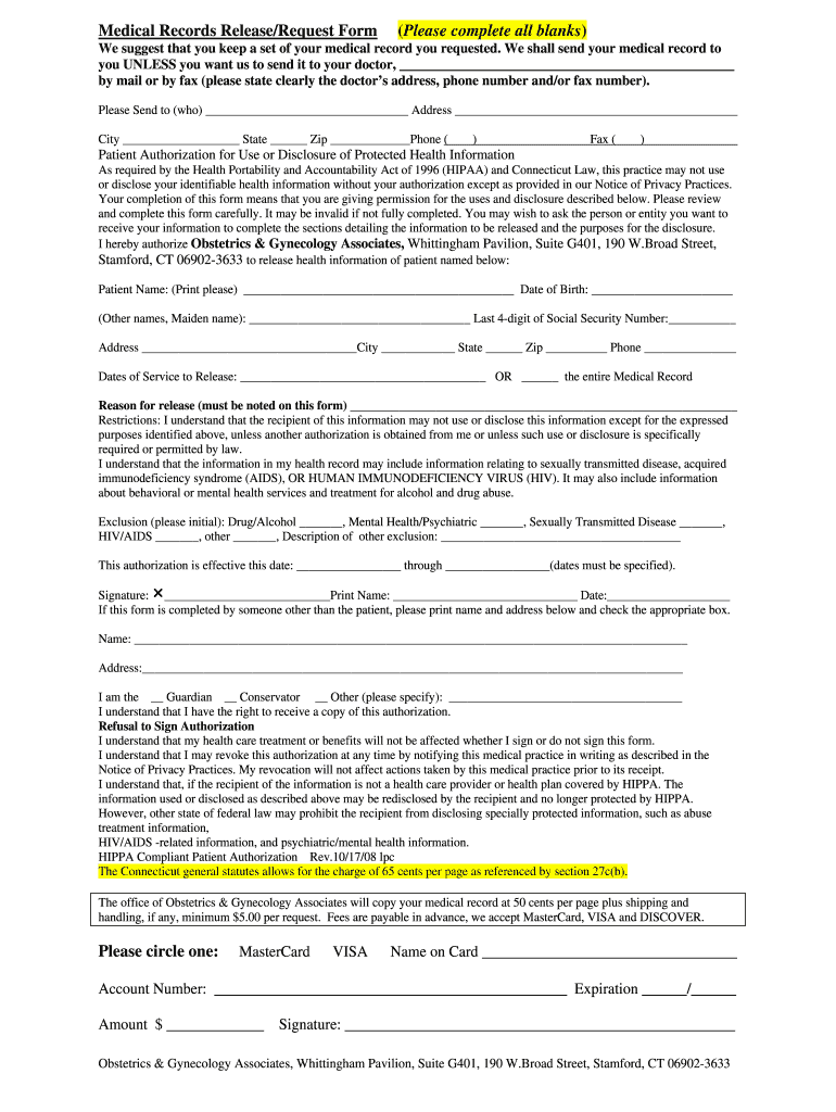 Blank Medical Records Release Form Fill Out And Sign Printable PDF 
