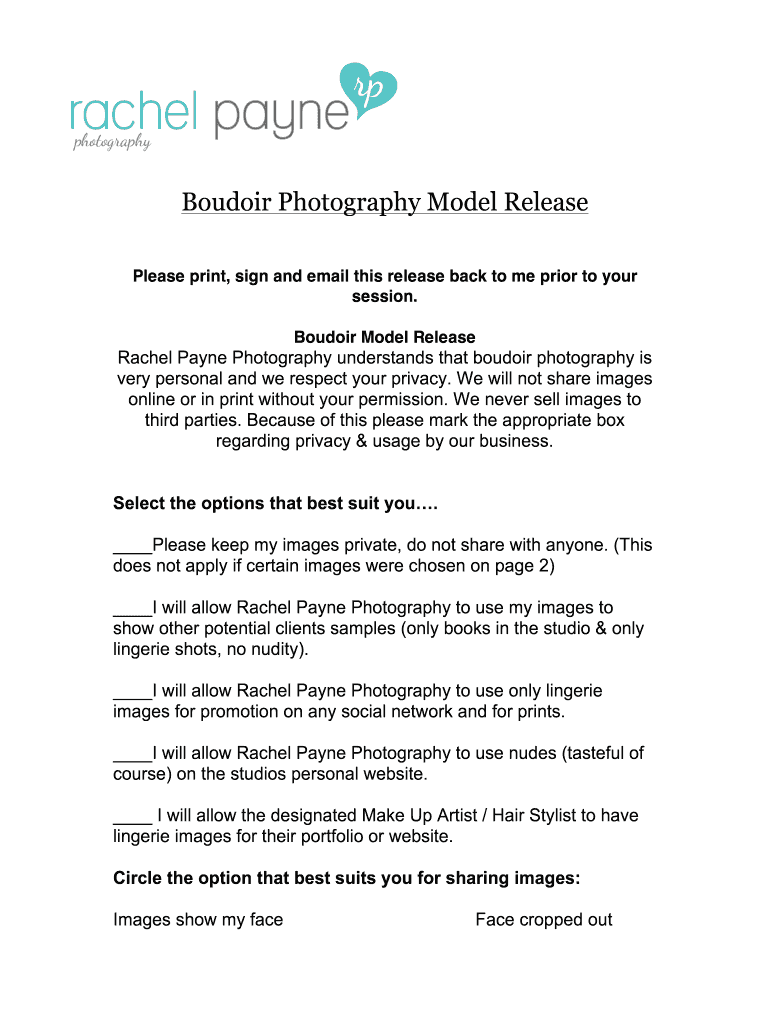 Boudoir Model Release Form Fill Out And Sign Printable PDF Template 