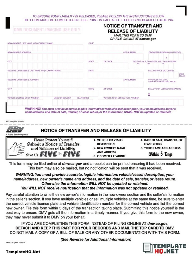 CA DMV Release Of Liability Form How To Memorize Things Liability Dmv