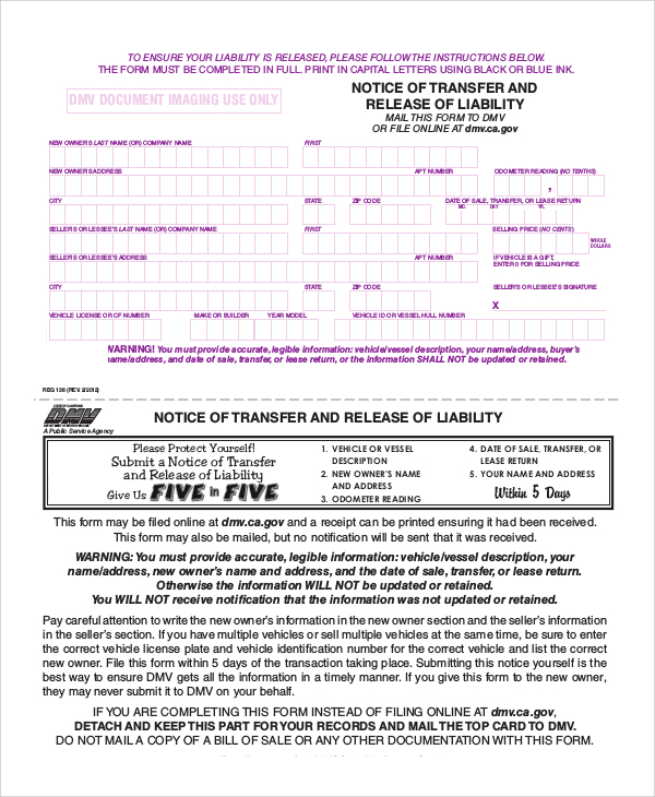 California Dmv Release Of Liability Form Pdf Amulette