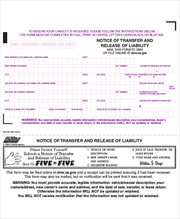 California Dmv Release Of Liability Form Pdf Amulette