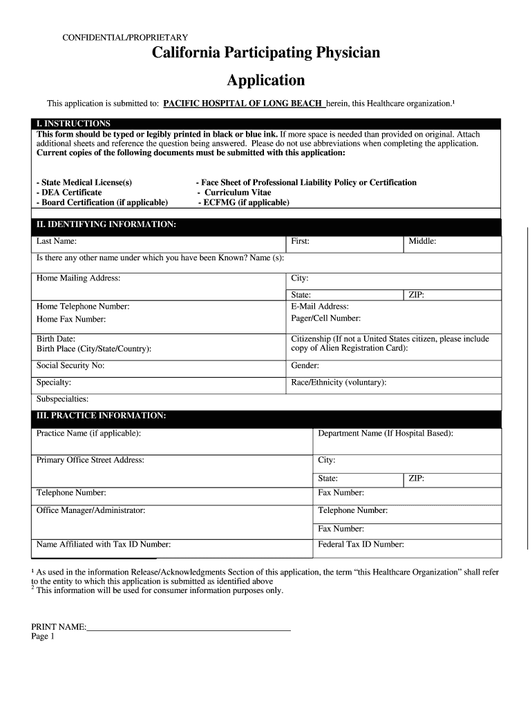 California Participating Physician Application 2020 Fill Out And Sign 