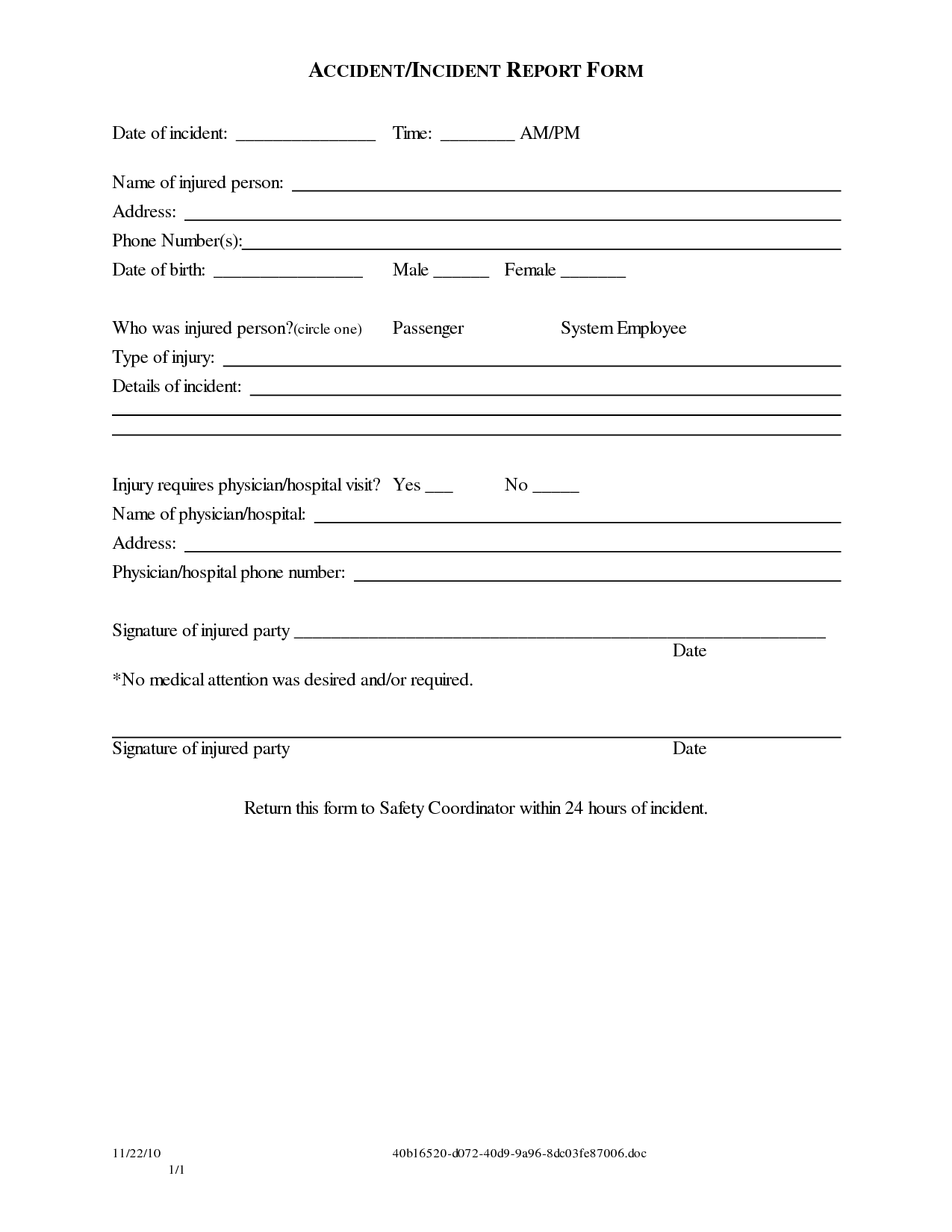 Car accident liability release form template sample