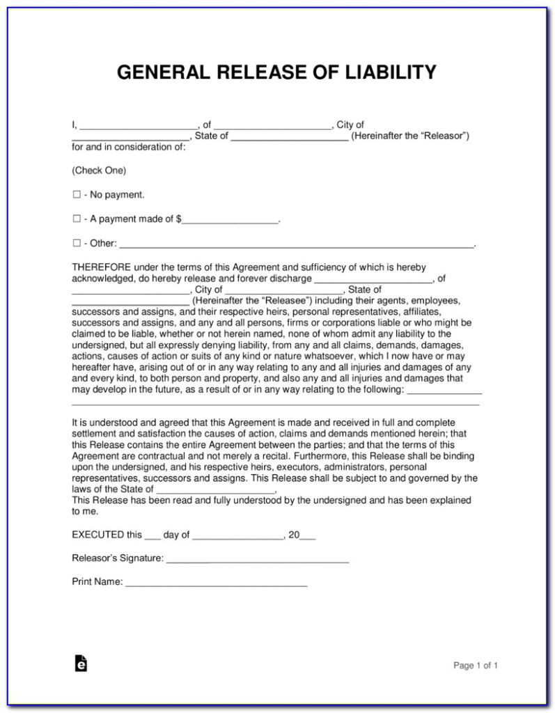Car Accident Release Of Liability Form California Form Resume 
