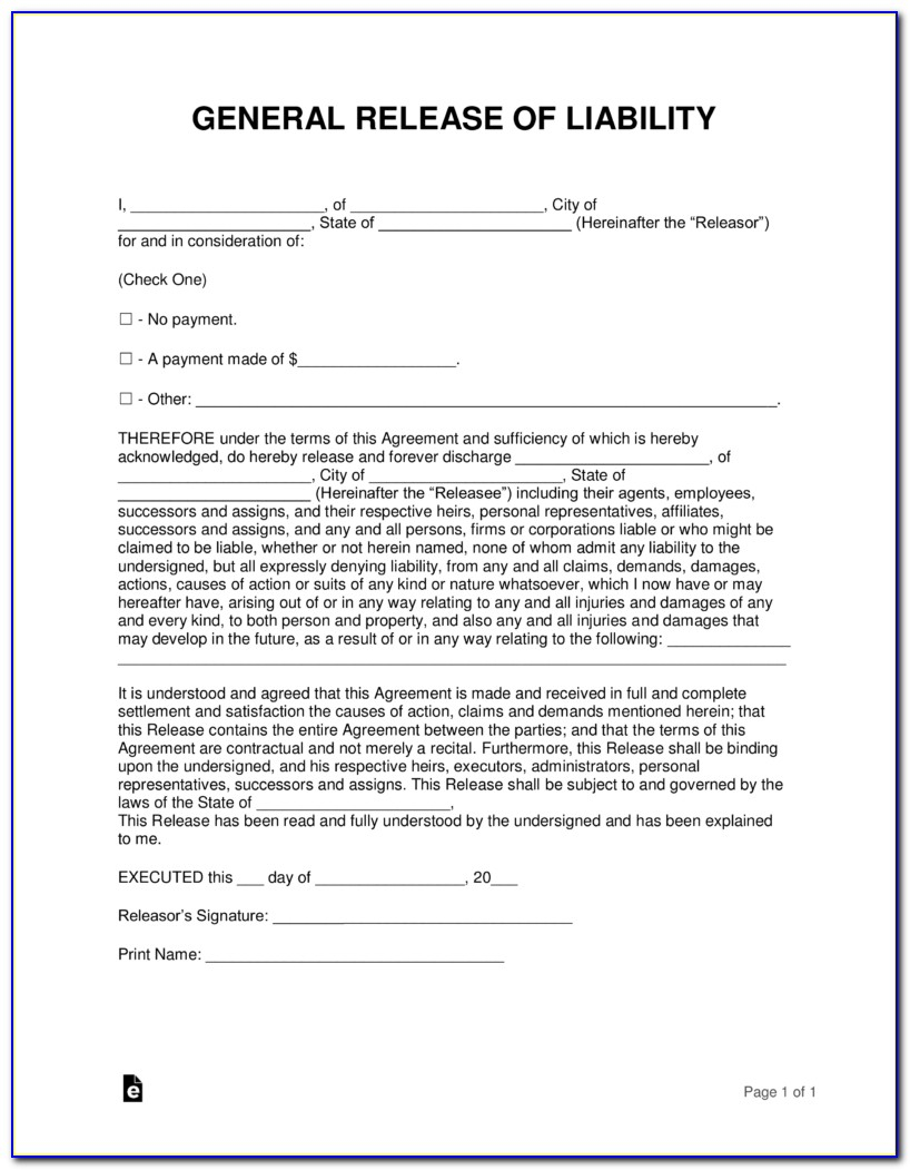 California Release Of Liability Claims Form Car Accident Template