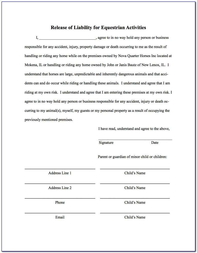 Car Accident Release Of Liability Form California Form Resume