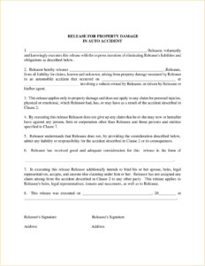 Car Accident Release Of Liability Settlement Agreement Form