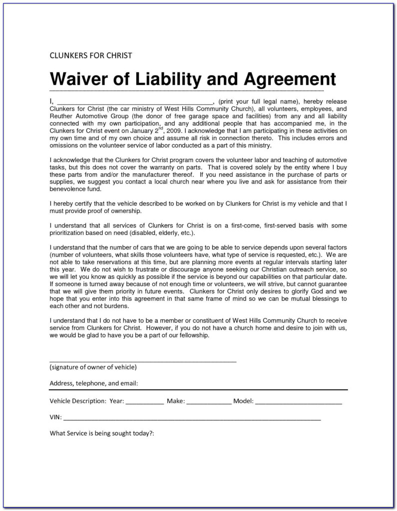 Car Accident Waiver And Release Of Liability Form Canada Form 