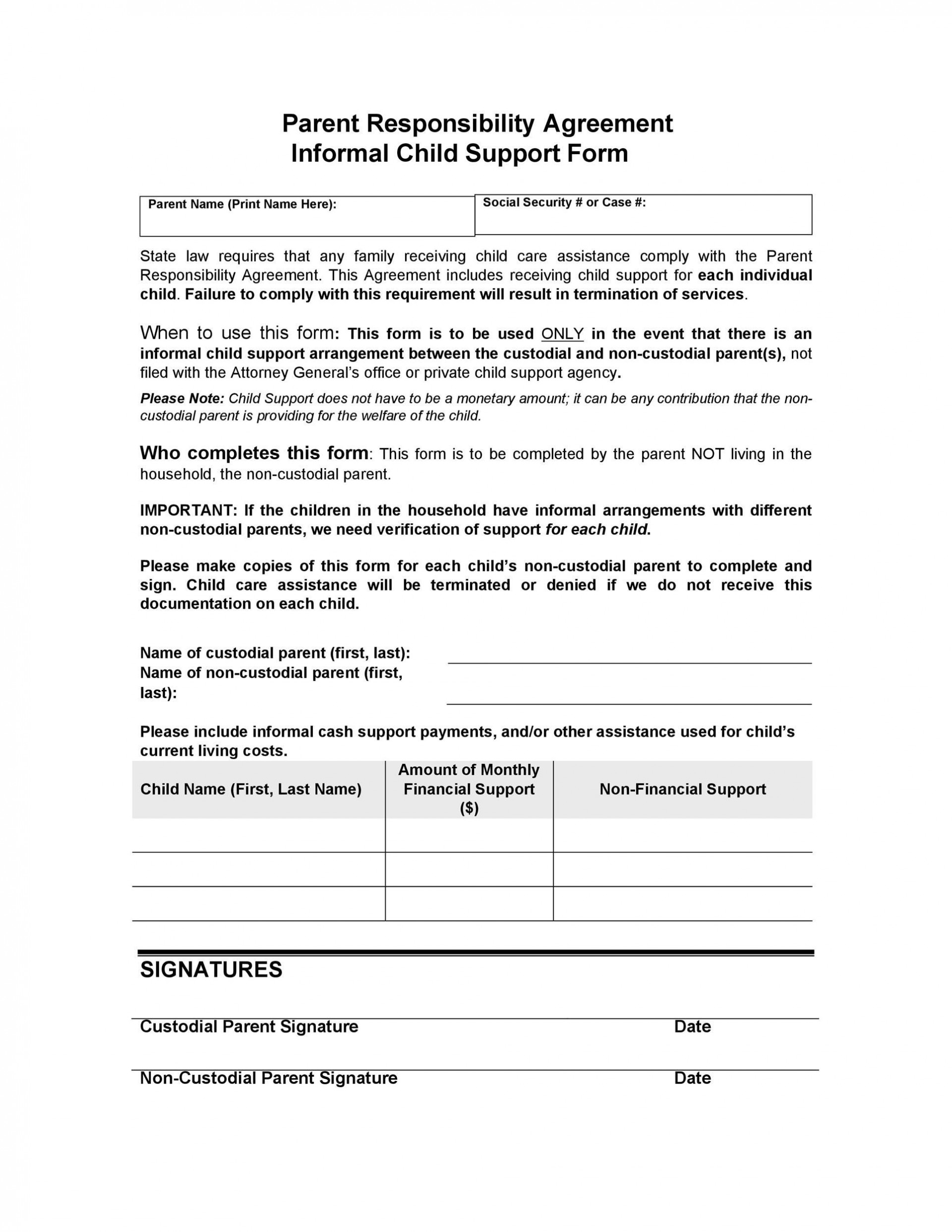Child Support Agreement Template Addictionary