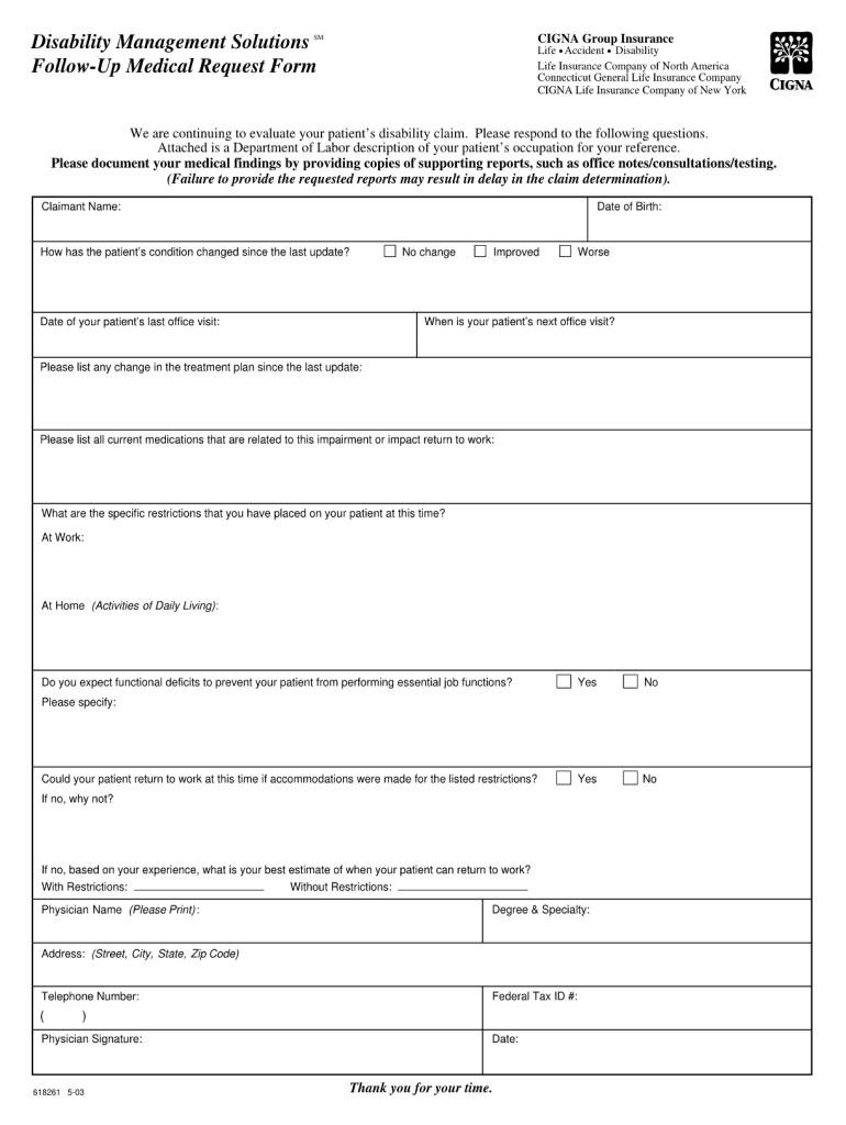 Cigna Medical Request Form Fill Online Printable Fillable Blank 