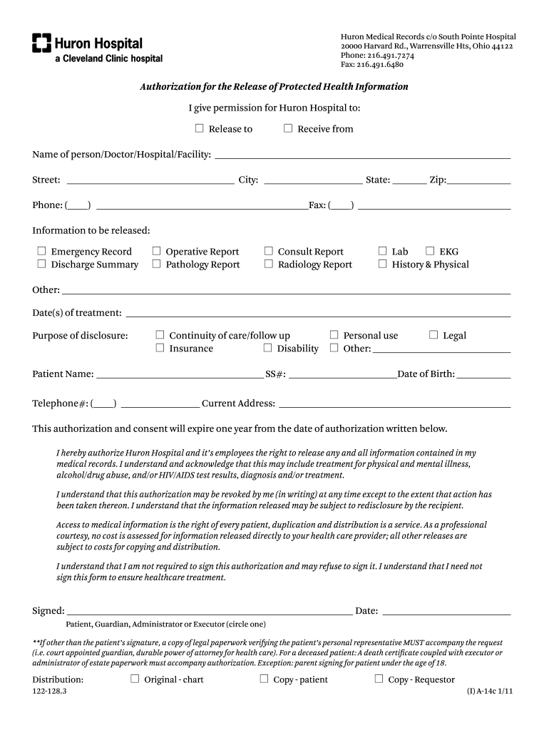 Cleveland Clinic Medical Release Form Fill Out And Sign Printable PDF