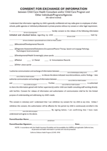 Consent For Exchange Of Information Form Printable Pdf Download