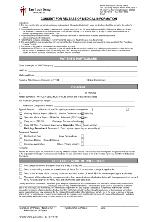 Consent For Release Of Medical Information Printable Pdf Download