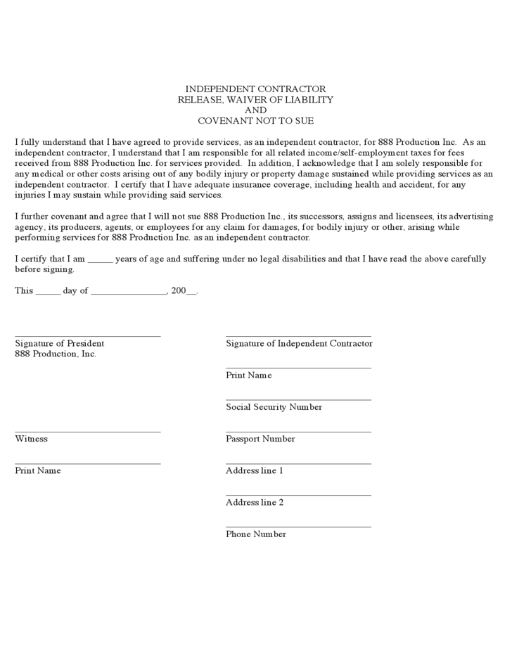 Contractor Liability Waiver Form Florida Free Download