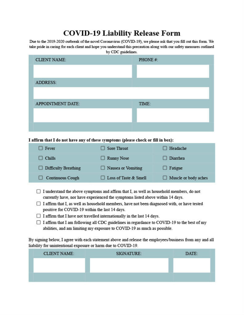 COVID 19 Waiver Liability Release Form 8 COLORS INCLUDED Etsy