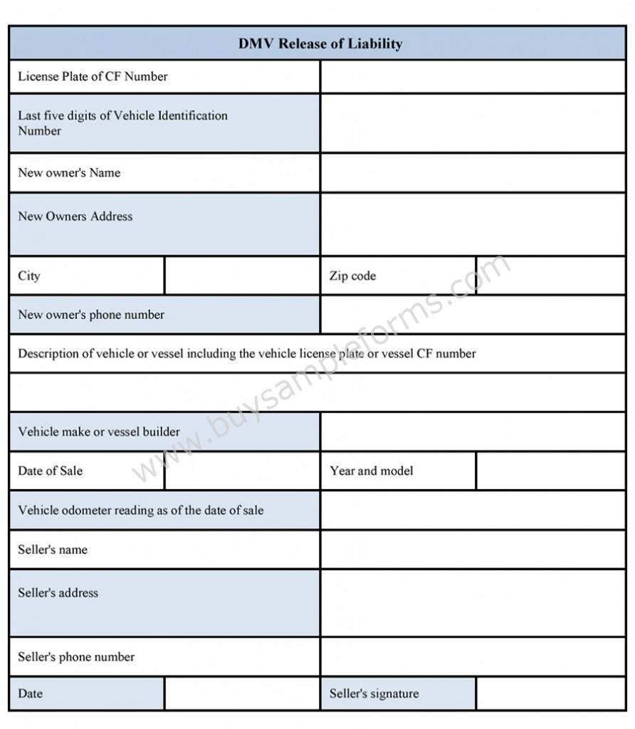 DMV Release Of Liability Form Sample Forms