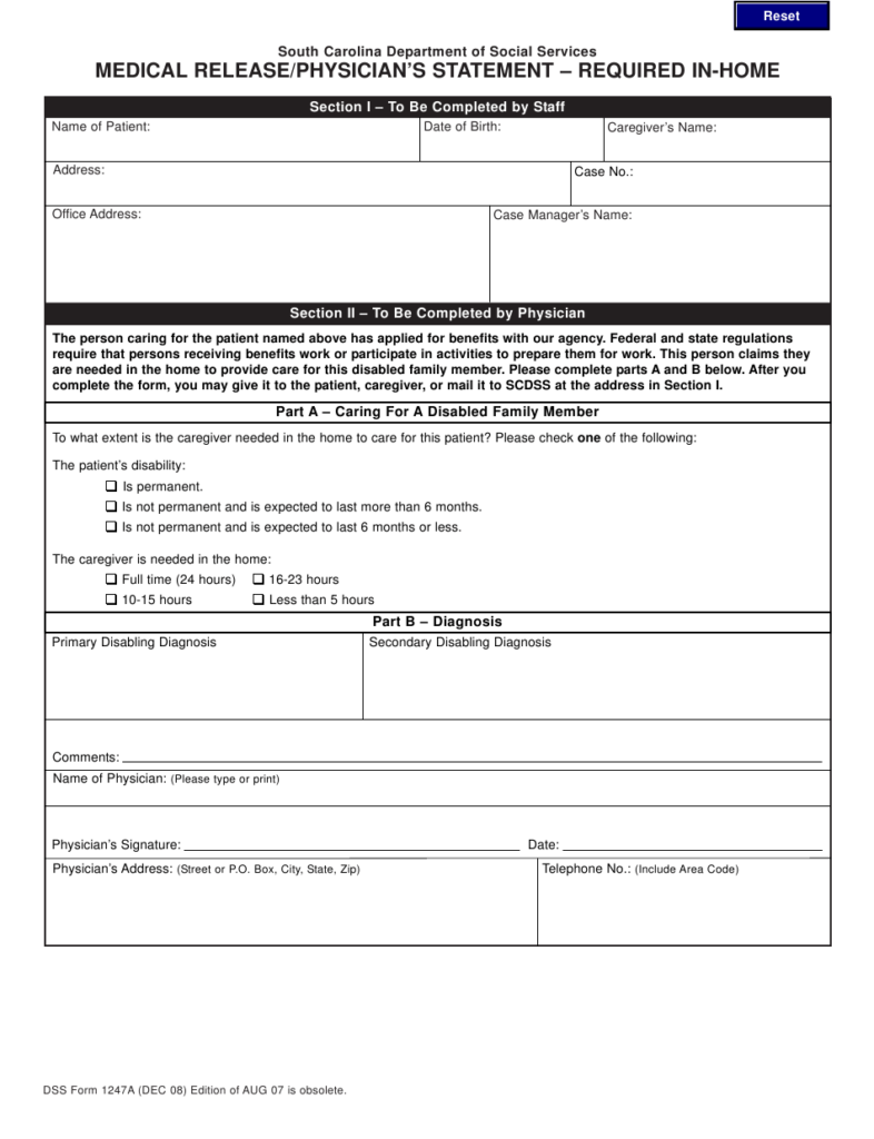 DSS Form 1247A Download Fillable PDF Or Fill Online Medical Release 