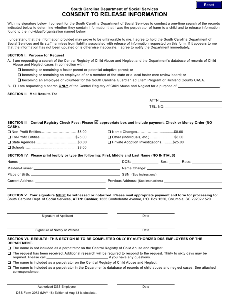 DSS Form 3072 Download Fillable PDF Or Fill Online Consent To Release 