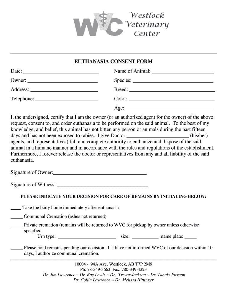 Euthanasia Consent Form Template Fill Out And Sign Printable PDF