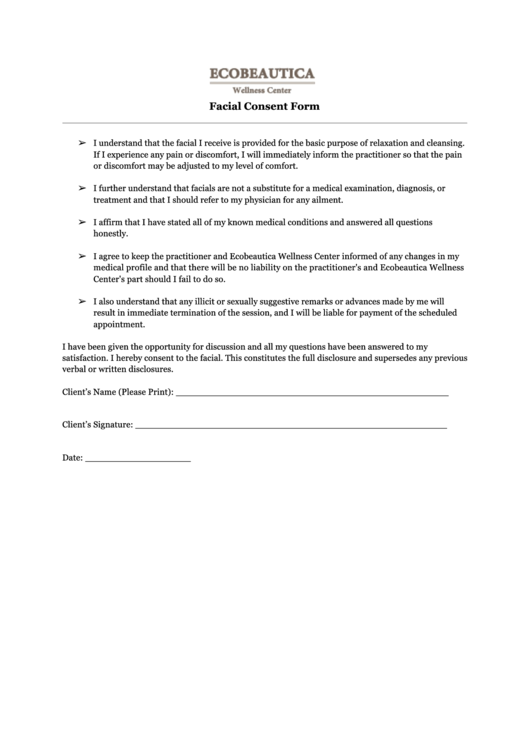 Facial Consent Form Ecobeautica Printable Pdf Download