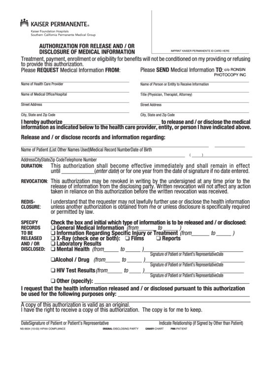 Fillable Form Ns 9934 Authorization For Release And Or Disclosure 