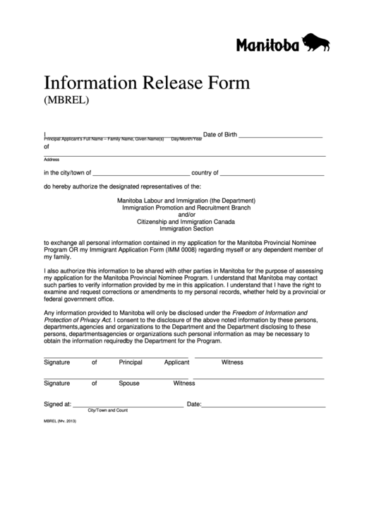 Fillable Information Release Form Printable Pdf Download