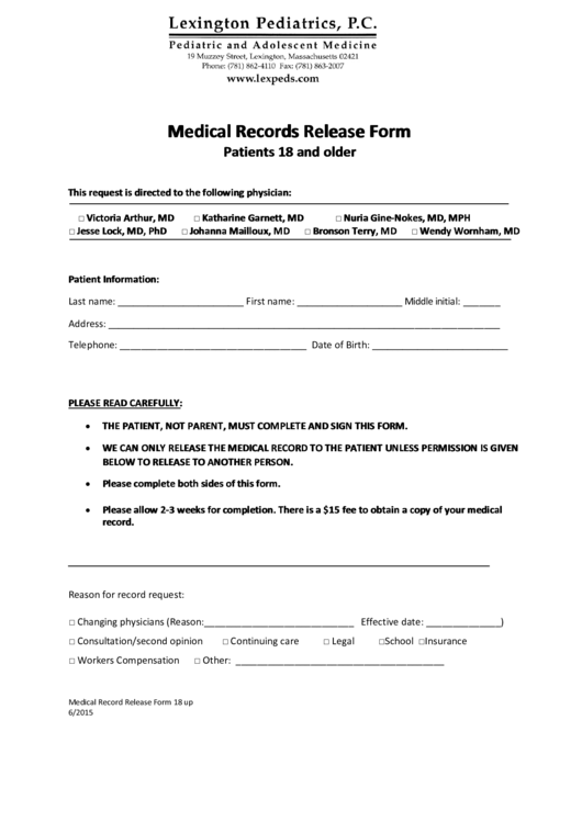 Fillable Medical Records Release Form Printable Pdf Download