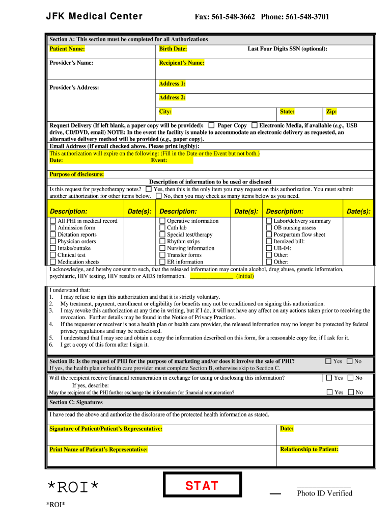 Fillable Online Release Form From Jfk Hospital Fax Email Print PDFfiller