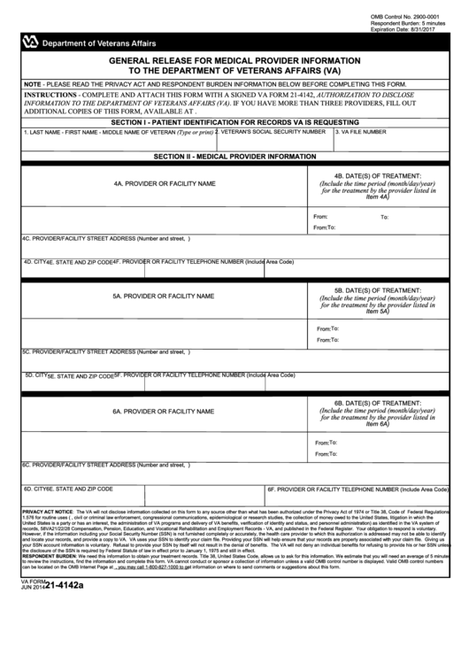 Fillable Va Form 21 4142a General Release For Medical Provider 